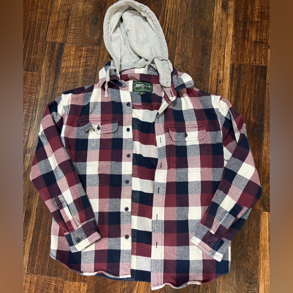 American Eagle Outfitters Burgundy and Navy Plaid Thick Shirt